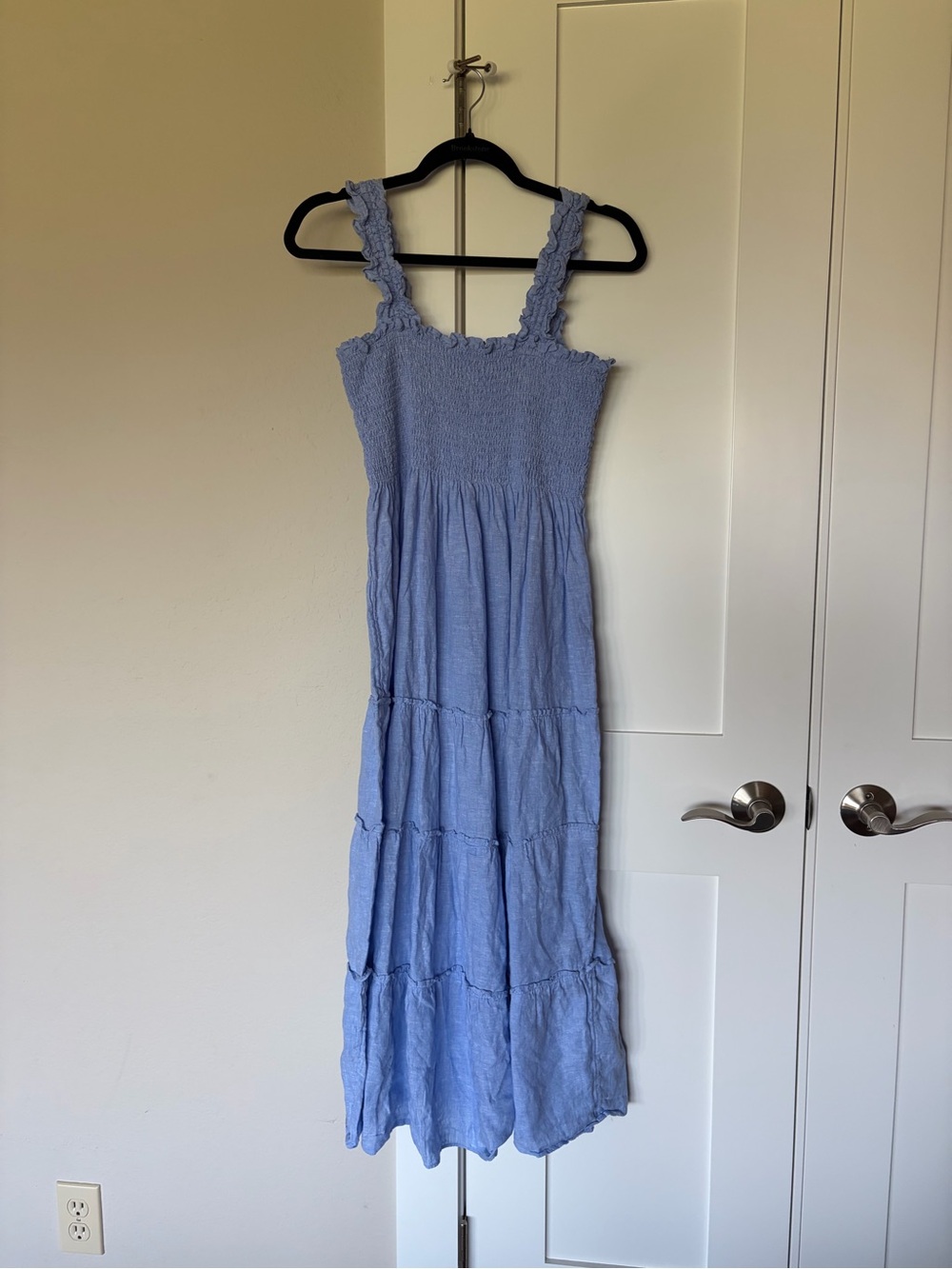 Quince Lavender Blue Smocked Tiered Midi Dress - Picture 3 of 3